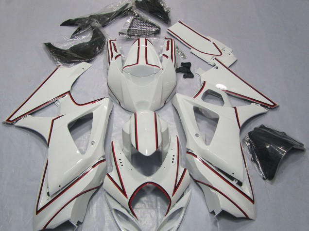 2007-2008 Suzuki GSXR 1000 Motorcycle Fairings - White with Red Pinstripe