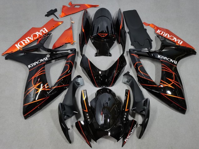 2006-2007 Suzuki GSXR 600 / GSXR 750 Motorcycle Fairings - Glossy Black Orange Bacardi
