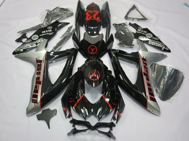 2008-2010 Suzuki GSXR 600 / GSXR 750 Motorcycle Fairings - Glossy Black Silver Red Jordan 23