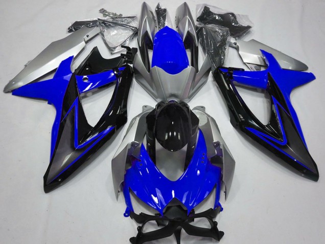 2008-2010 Suzuki GSXR 600 / GSXR 750 Motorcycle Fairings - Silver Blue Glossy Black