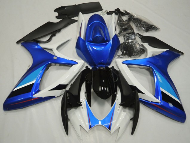 2006-2007 Suzuki GSXR 600 / GSXR 750 Motorcycle Fairing - White Blue Glossy Black Stripe