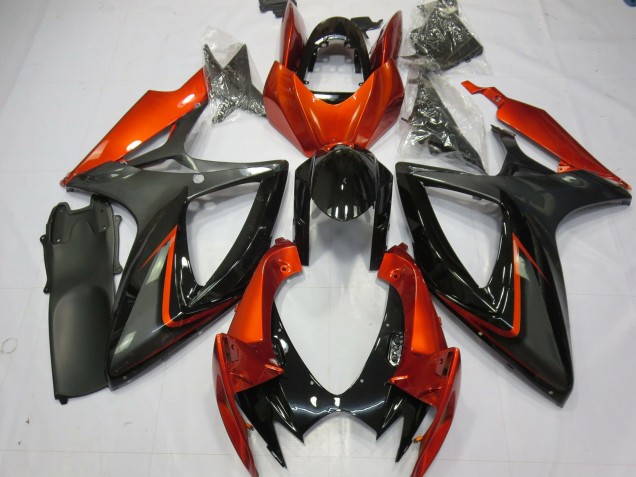 2006-2007 Suzuki GSXR 600 / GSXR 750 Motorcycle Fairings - Burnt Orange Grey Glossy Black
