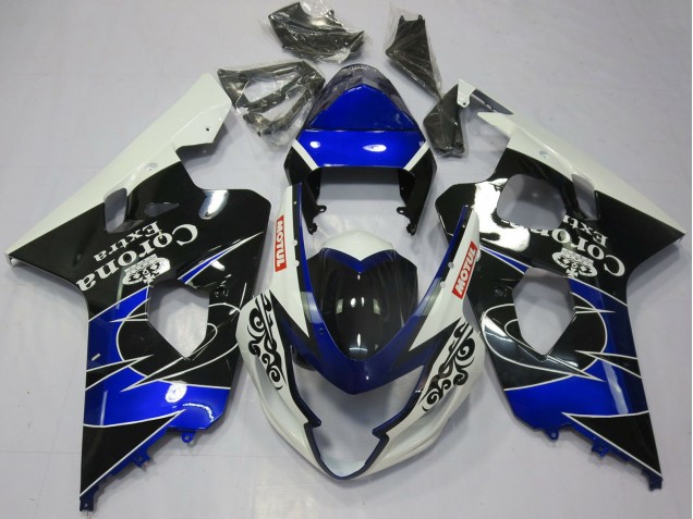 2004-2005 Suzuki GSXR 600 / GSXR 750 Motorcycle Fairings - White Blue Black Corona Motul