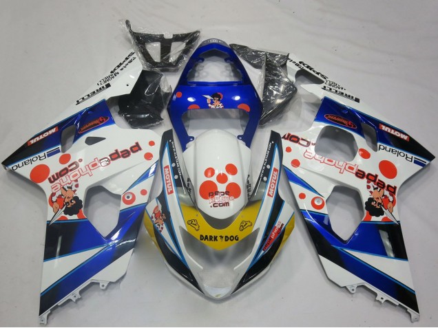 2004-2005 Suzuki GSXR 600 / GSXR 750 Motorcycle Fairings - White Blue Red Yellow Black Dark Dog
