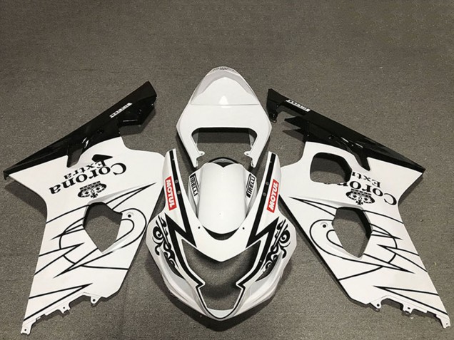 2004-2005 Suzuki GSXR 600 / GSXR 750 Motorcycle Fairings - White Glossy Black Corona Motul Style
