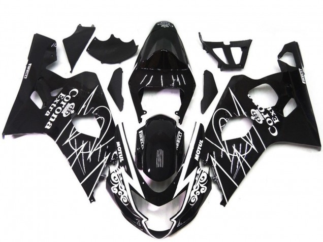2004-2005 Suzuki GSXR 600 / GSXR 750 Motorcycle Fairings - Glossy Black White Corona Style