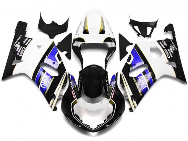2001-2003 Suzuki GSXR 600 / GSXR 750 Motorcycle Fairings - White Blue Glossy Black Viru Style