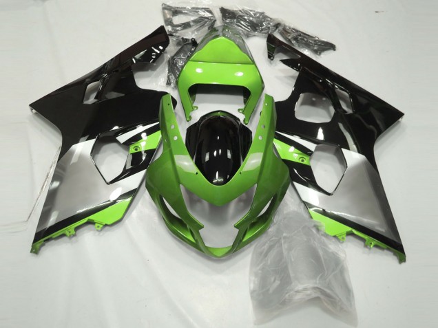 2004-2005 Suzuki GSXR 600 / GSXR 750 Motorcycle Fairings - Green Silver Glossy Black