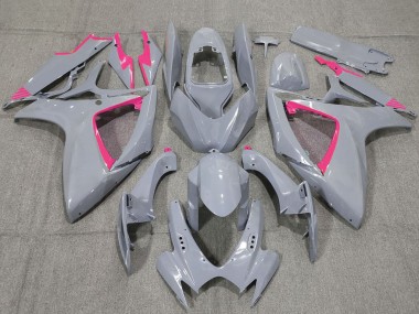 2006-2007 Suzuki GSXR 600 / GSXR 750 Motorcycle Fairings - Nardo Grey and Pink Trim