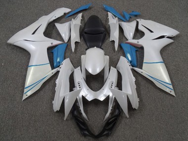 2011-2024 Suzuki GSXR 600 / GSXR 750 Motorcycle Fairings - Pearl White and Light Blue