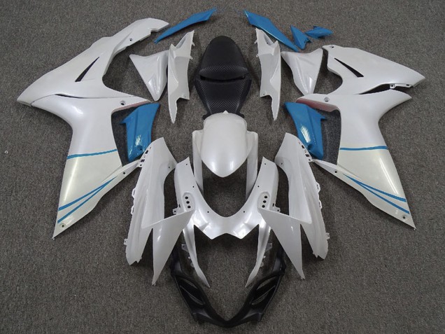2011-2024 Suzuki GSXR 600 / GSXR 750 Motorcycle Fairings - Pearl White and Light Blue