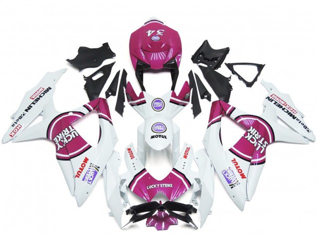 2008-2010 Suzuki GSXR 600 / GSXR 750 Motorcycle Fairings - White Pink Motul Lucky Strike 34