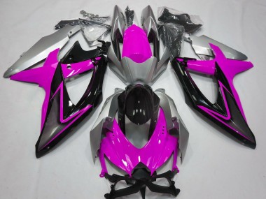 2008-2010 Suzuki GSXR 600 / GSXR 750 Motorcycle Fairings - Silver Pink Glossy Black