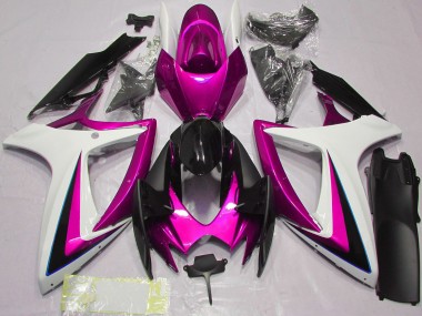 2006-2007 Suzuki GSXR 600 / GSXR 750 Motorcycle Fairings - White Pink Glossy Black