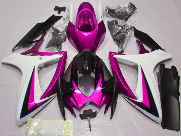 2006-2007 Suzuki GSXR 600 / GSXR 750 Motorcycle Fairings - White Pink Glossy Black