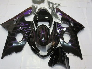 2004-2005 Suzuki GSXR 600 / GSXR 750 Motorcycle Fairings - Glossy Black Purple Flame