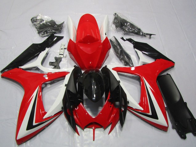 2006-2007 Suzuki GSXR 600 / GSXR 750 Motorcycle Fairings - White Red Glossy Black Stripe