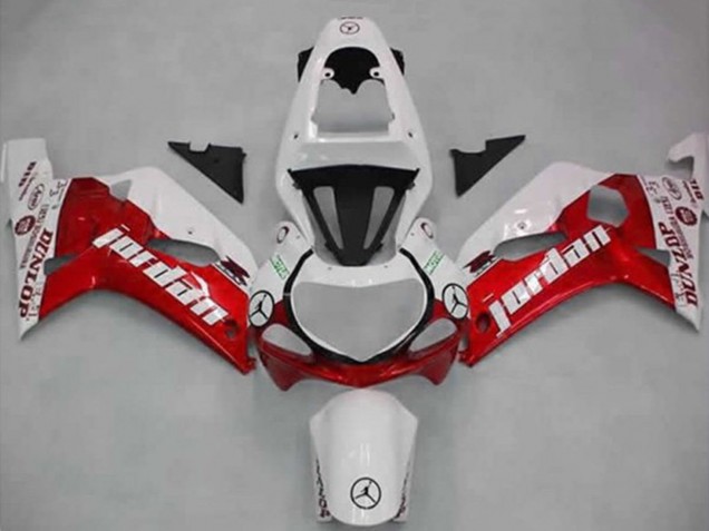 2001-2003 Suzuki GSXR 600 / GSXR 750 Motorcycle Fairings - White Red Jordan Dunlop