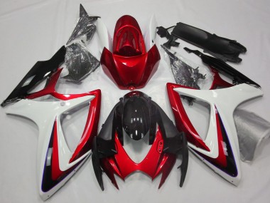 2006-2007 Suzuki GSXR 600 / GSXR 750 Motorcycle Fairings - White Red Glossy Black