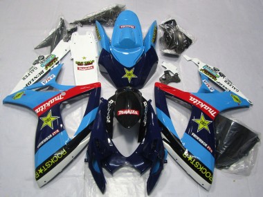 2006-2007 Suzuki GSXR 600 / GSXR 750 Motorcycle Fairings - Blue White Red Glossy Black Rockstar
