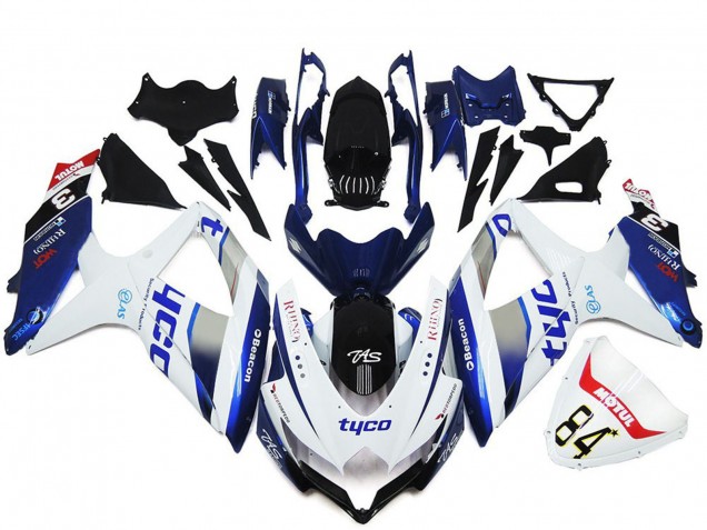 2008-2010 Suzuki GSXR 600 / GSXR 750 Motorcycle Fairings - White Silver Blue Black Tyco