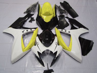 2006-2007 Suzuki GSXR 600 / GSXR 750 Motorcycle Fairings - Yellow White Glossy Black Star