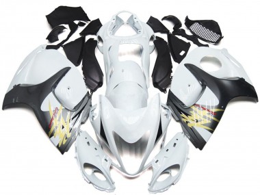 2008-2020 Suzuki GSXR 1300 Motorcycle Fairings - Glossy White with Silver Style