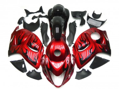 2008-2020 Suzuki GSXR 1300 Motorcycle Fairings - Red with Black Flame