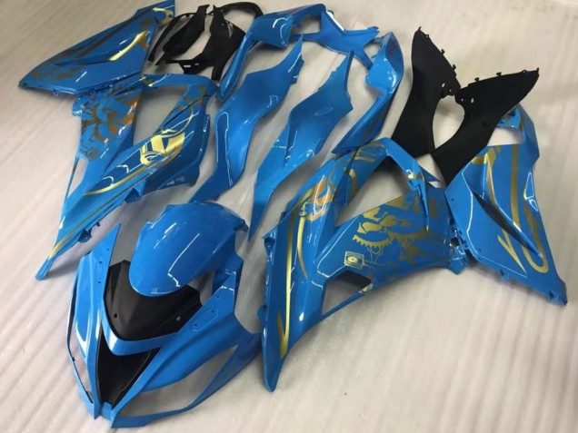 2016-2020 Kawasaki ZX10R Motorcycle Fairings - Blue Gold