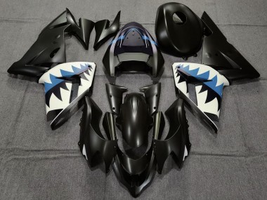 2004-2005 Kawasaki ZX10R Motorcycle Fairings - Matte Black and Light Blue Shark
