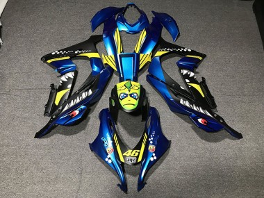 2016-2020 Kawasaki ZX10R Motorcycle Fairings - Metallic Blue Yellow Shark 46
