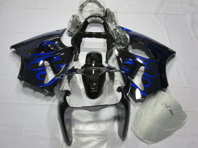 2000-2002 Kawasaki ZX6R Motorcycle Fairing - Glossy Black Blue Flame