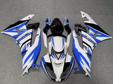 2009-2012 Kawasaki ZX6R Motorcycle Fairings - White Blue Black Zag