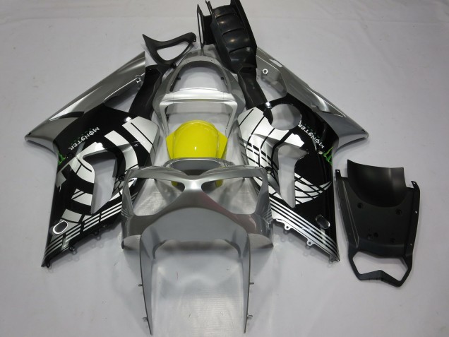 2003-2004 Kawasaki ZX6R Motorcycle Fairings - Silver Yellow Glossy Black