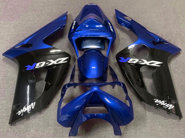 2003-2004 Kawasaki ZX6R Motorcycle Fairings - Blue Glossy Black