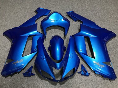 2007-2008 Kawasaki ZX6R Motorcycle Fairings - Glossy Blue Chrome Logo