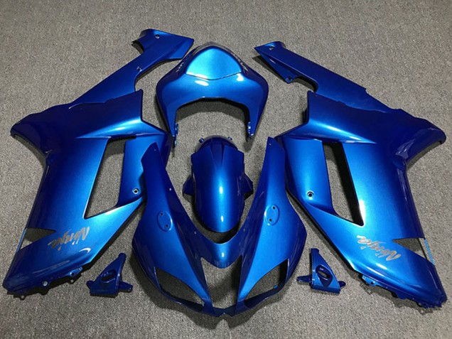 2007-2008 Kawasaki ZX6R Motorcycle Fairings - Glossy Blue Chrome Logo
