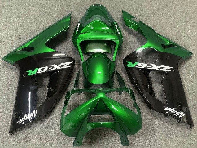 2003-2004 Kawasaki ZX6R Motorcycle Fairings - Green Glossy Black