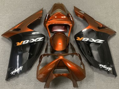 2003-2004 Kawasaki ZX6R Motorcycle Fairings - Orange Glossy Black