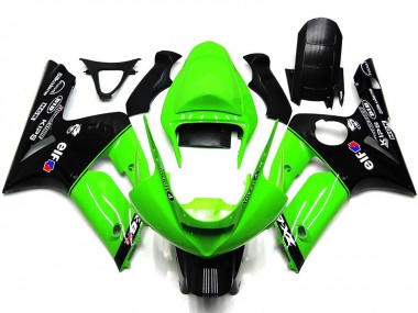 2003-2004 Kawasaki ZX6R Motorcycle Fairings - Green Glossy Black Elf Silkolene