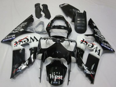 2003-2004 Kawasaki ZX6R Motorcycle Fairings - Glossy Black White West