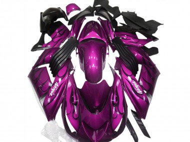 2006-2011 Kawasaki ZX14R Motorcycle Fairing - Purple Black Flame White Ninja