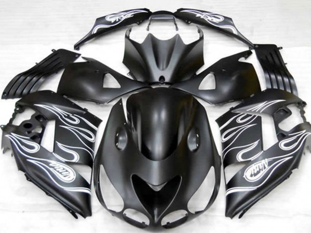 2006-2011 Kawasaki ZX14R Motorcycle Fairings - Matte Black Silver Flame