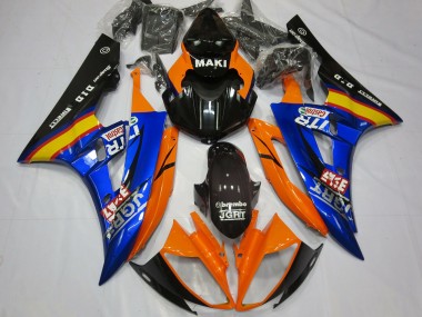 2006-2007 Yamaha R6 Motorcycle Fairings - Orange Blue Glossy Black Castrol