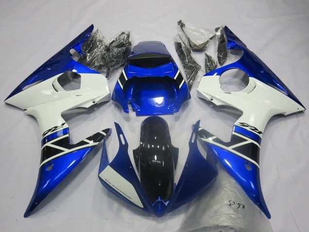 2003-2004 Yamaha R6 Motorcycle Fairings - Blue White Glossy Black OEM Style