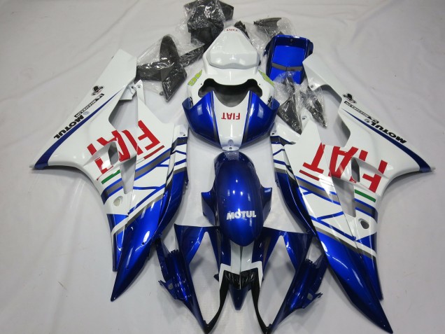 2006-2007 Yamaha R6 Motorcycle Fairings - White Blue Red Fiat Motul Michelin