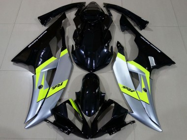 2008-2016 Yamaha R6 Motorcycle Fairings - Silver Neon Green Glossy Black