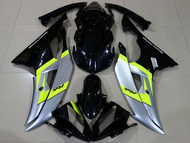 2008-2016 Yamaha R6 Motorcycle Fairings - Silver Neon Green Glossy Black