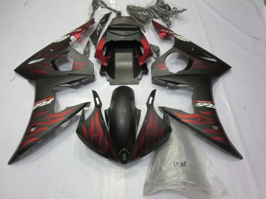 2003-2004 Yamaha R6 Motorcycle Fairings - Matte Black Red Flame