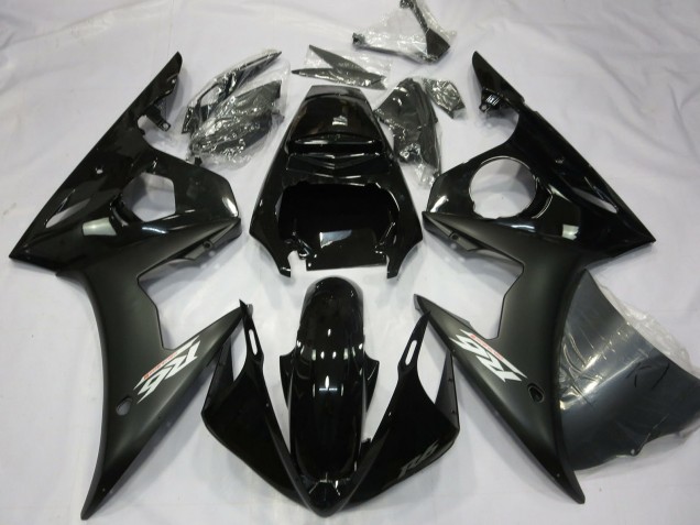 2003-2004 Yamaha R6 Motorcycle Fairings - Glossy Black Matte Black White Decals
